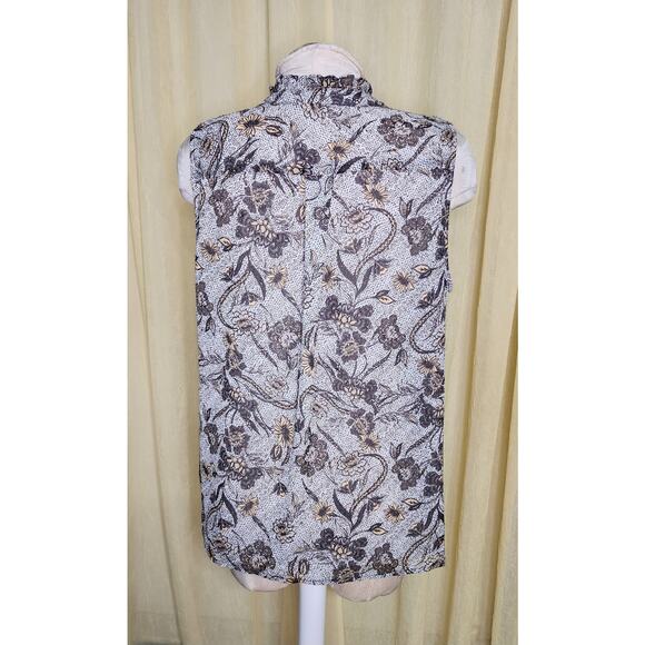 Joie Size L Floral Metallic V-Neck Sleeveless Blouse Tank Top Brown - Picture 2 of 6